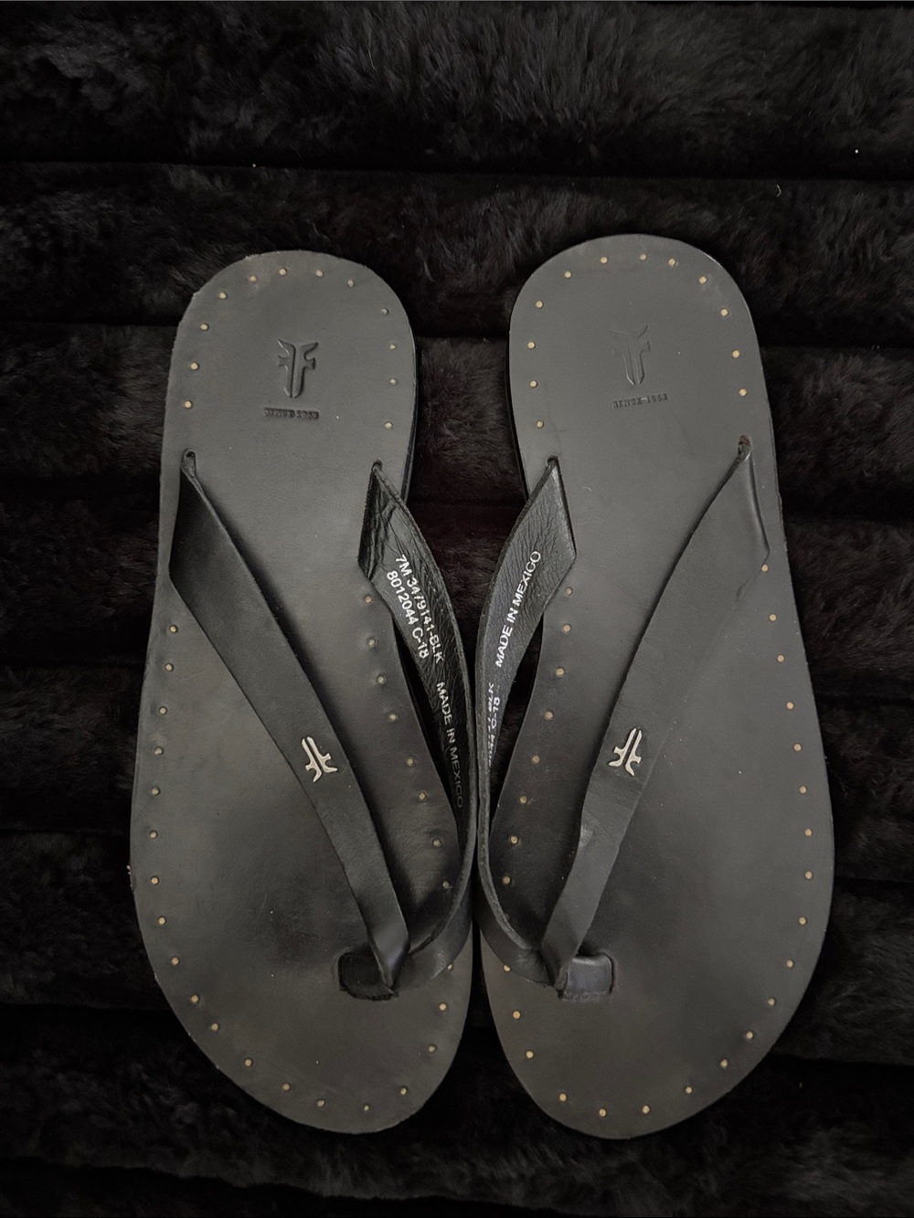 Frye Black Studded Leather Flip Flops